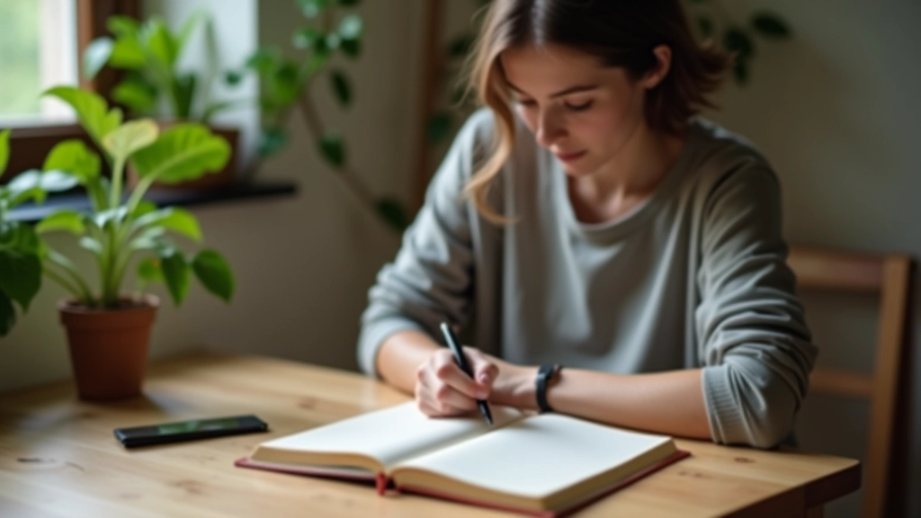 Persona che scrive con consapevolezza, journaling, scoperta emotiva