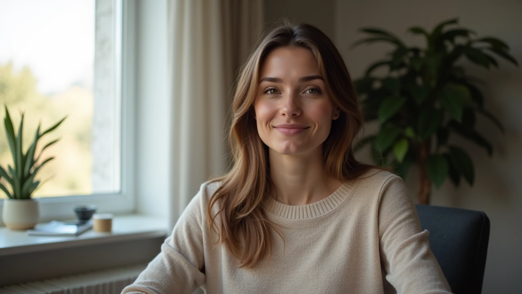 Persona seduta in un ambiente calmo, con espressione concentrata, che osserva se stessa con consapevolezza